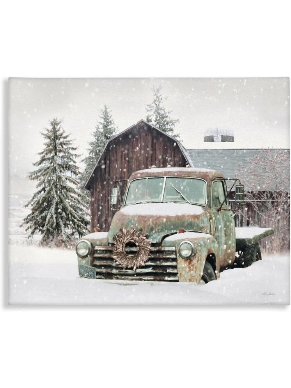 Rustic Winter Vintage Truck & Barn Canvas Wall Art | Cozy Farmhouse Decor